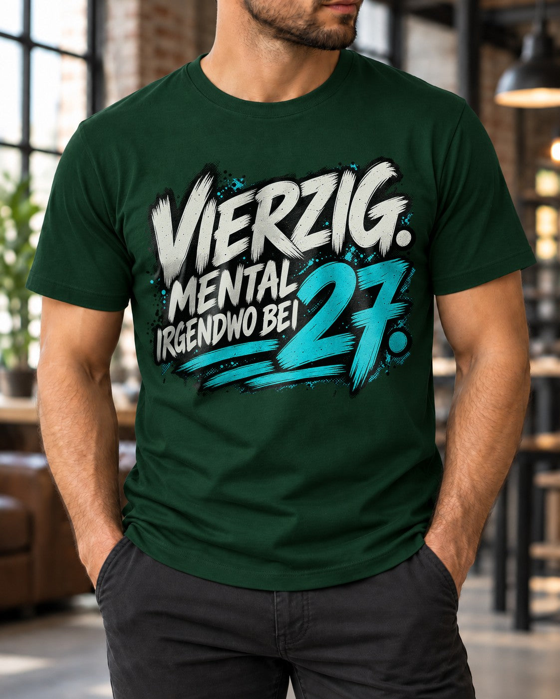 Lustiges 27 Geburtstag T-Shirt Herren Damen – Vierzig mental irgendwo bei 27 Spruchshirt, Birthday Geschenk