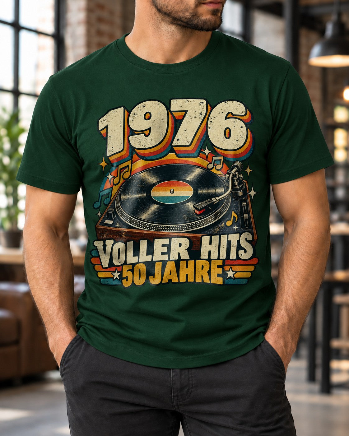 1976 Voller Hits 50 Jahre T-Shirt Herren Damen, Retro Geburtstag Shirt mit Plattenspieler, Jahrgang 1976 Geschenk