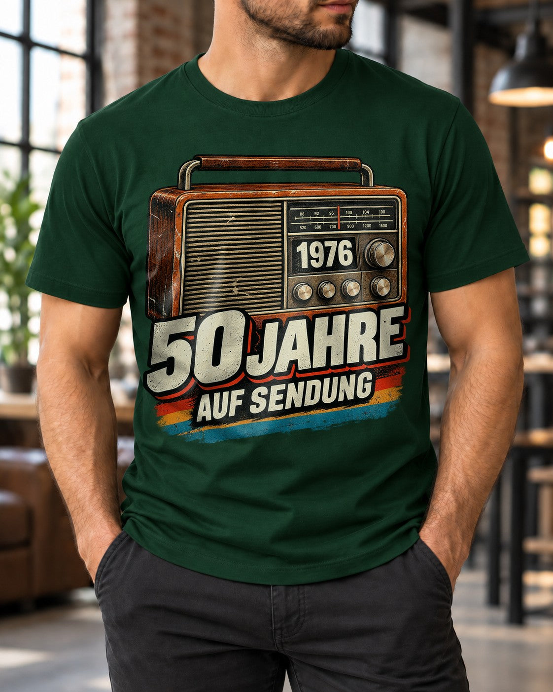 50 Jahre auf Sendung T-Shirt 1976 Geburtstag Geschenk Retro Radio Vintage Herren Damen