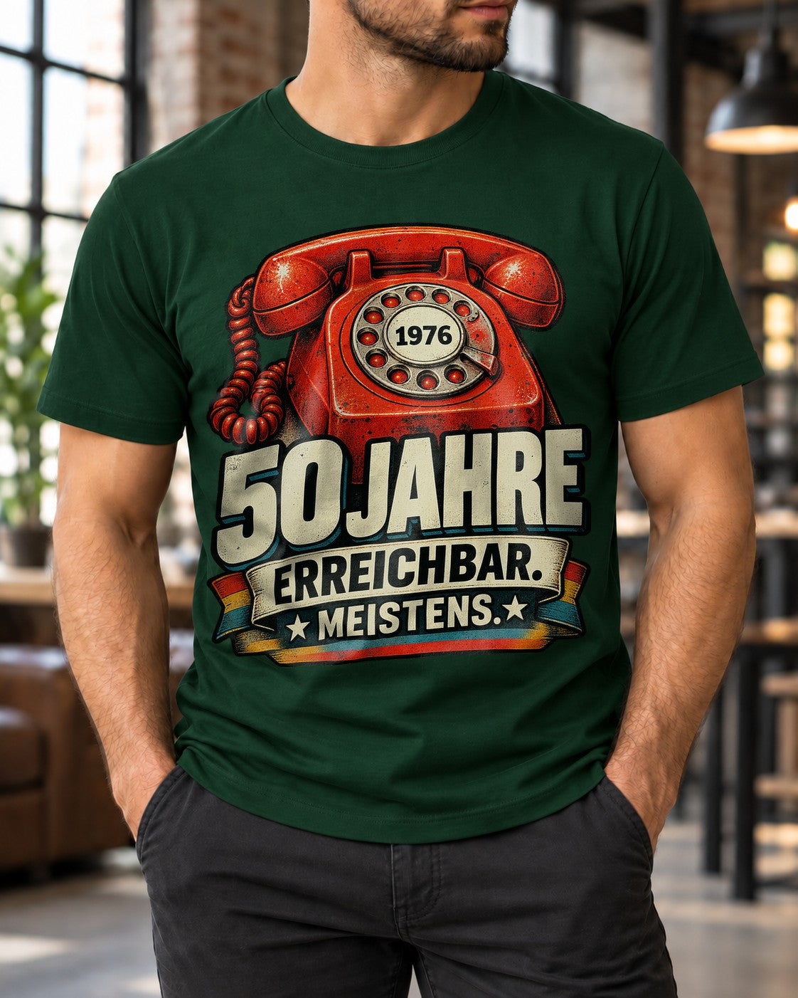 50 Jahre erreichbar meistens T-Shirt 1976 Geburtstag Retro Telefon Lustig Herren Damen Geschenk zum 50. Geburtstag