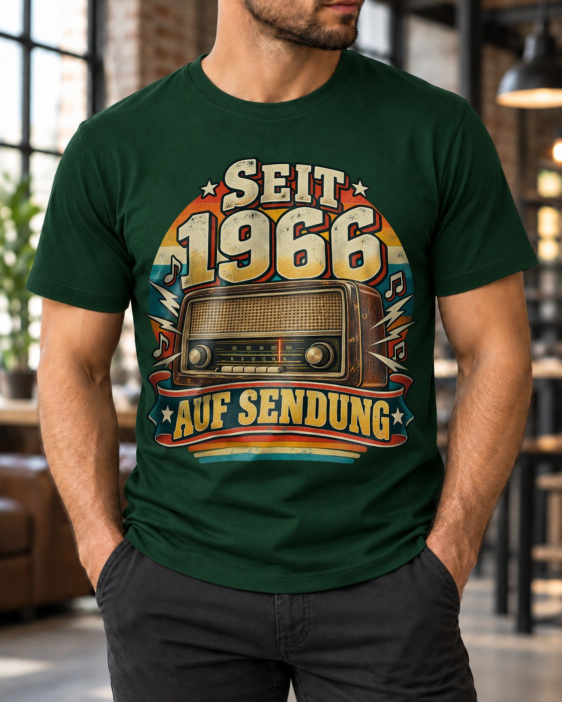 Seit 1966 auf Sendung T-Shirt Herren Vintage Radio Retro Geburtstag 1966 Geschenk 59 Jahre Oldtimer Style