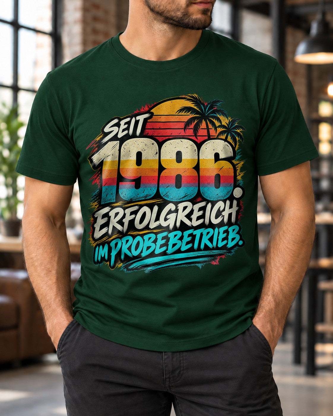 Seit 1986 erfolgreich im Probebetrieb T-Shirt Herren Vintage Geburtstag 39 Jahre Geschenk Retro Palmen Fun Shirt