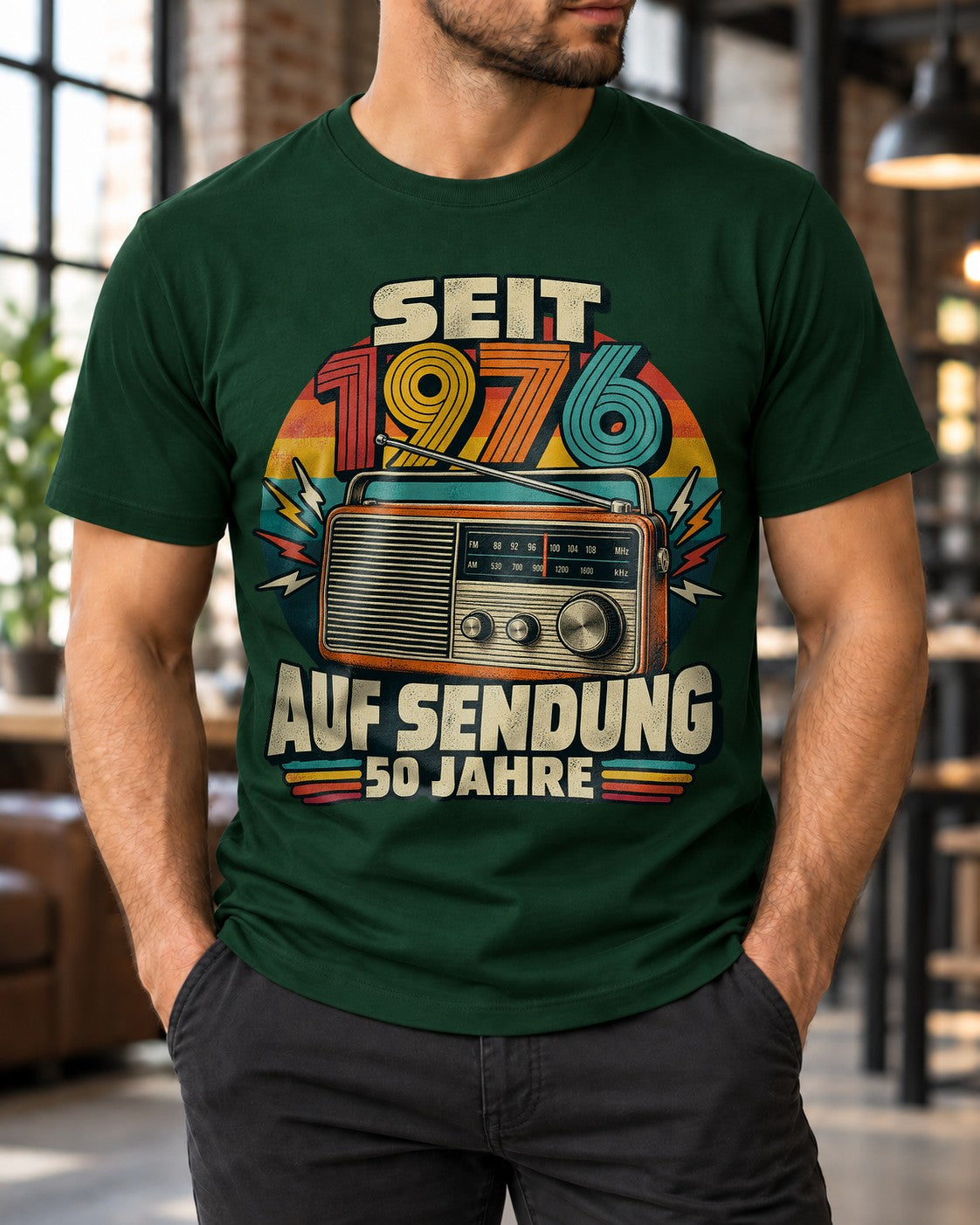 En antena desde 1976 50 años camiseta de hombre vintage radio cumpleaños años 50 regalo camiseta divertida retro
