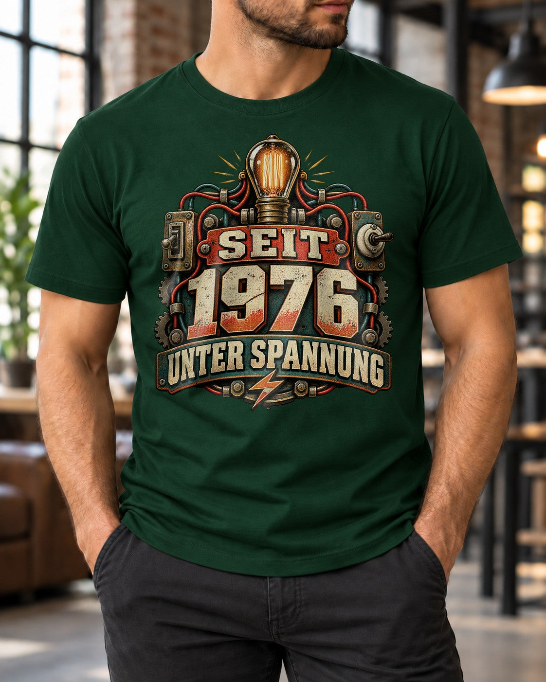 Seit 1976 unter Spannung T-Shirt Herren, Elektriker Geburtstag Shirt, Vintage Mechaniker Funshirt, Jahrgang 1976 Geschenk