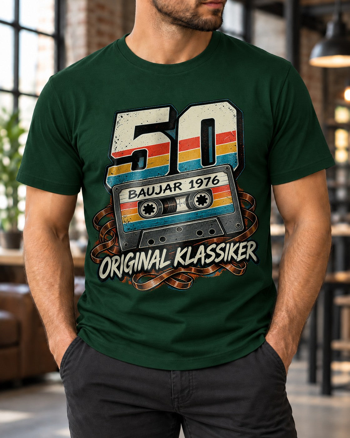 50 Baujahr 1976 Original Klassiker T-Shirt Herren Vintage Kassette Geburtstag Geschenk Retro 70er Shirt