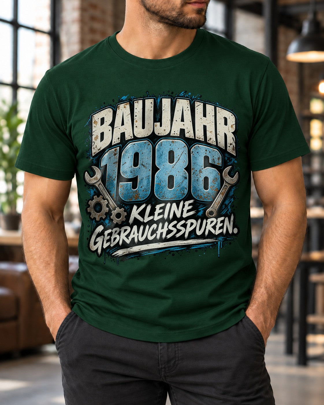 Baujahr 1986 T-Shirt Herren lustig, Kleine Gebrauchsspuren, Geburtstag Shirt 39 Jahre, Schrauber Geschenk Mann