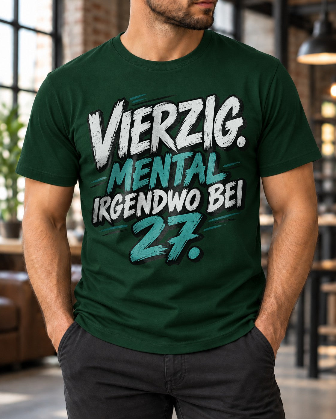 Cuarenta Mentalmente En Algún Lado A Los 27 Camiseta divertida para hombre y mujer, regalo de 40.º cumpleaños, camiseta con frase divertida