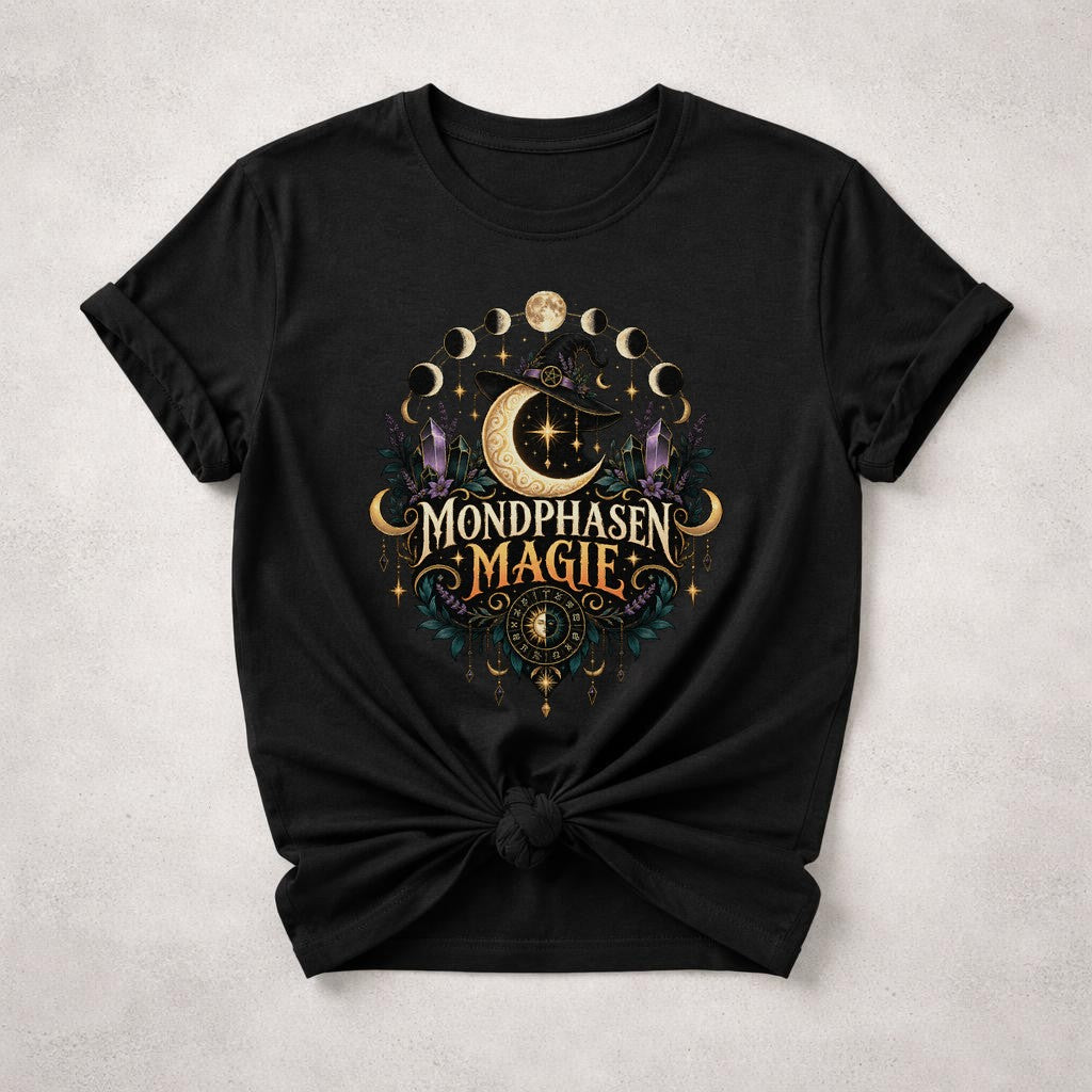 Mondphasen Magie T-Shirt Damen Oversized Mystisch Hexe Mondphasen Shirt Boho Gothic Kristalle Celestial Tee