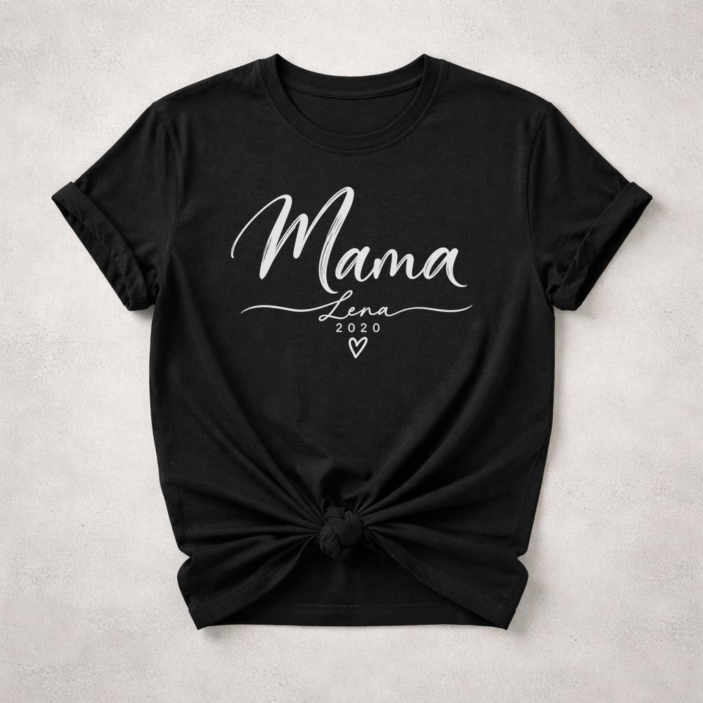 Personalisiert Mama T-Shirt mit Name & Wunschjahr, Geschenk für Mutter, individuelles Damen Shirt mit Herz