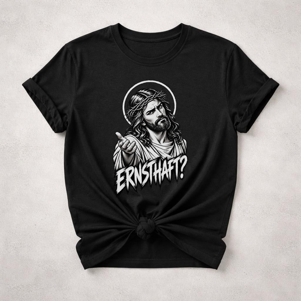 Camiseta "En serio Jesús" para mujer y hombre, divertida, sarcástica, con frase cristiana, camiseta gráfica, negra, unisex