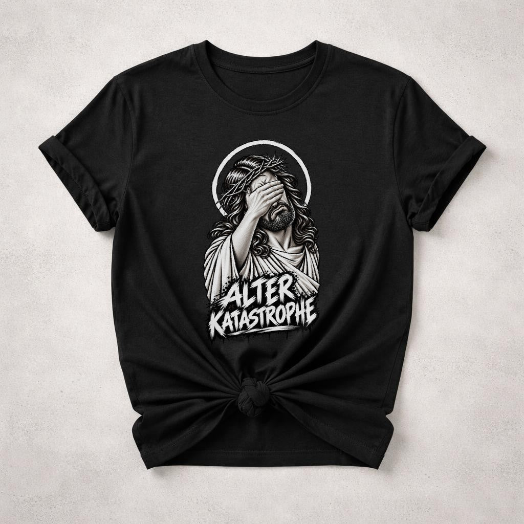 Alter Katastrophe T-Shirt Damen Oversized Lustig Jesus Facepalm Shirt Schwarz Sarkasmus Spruchshirt Unisex Geschenk