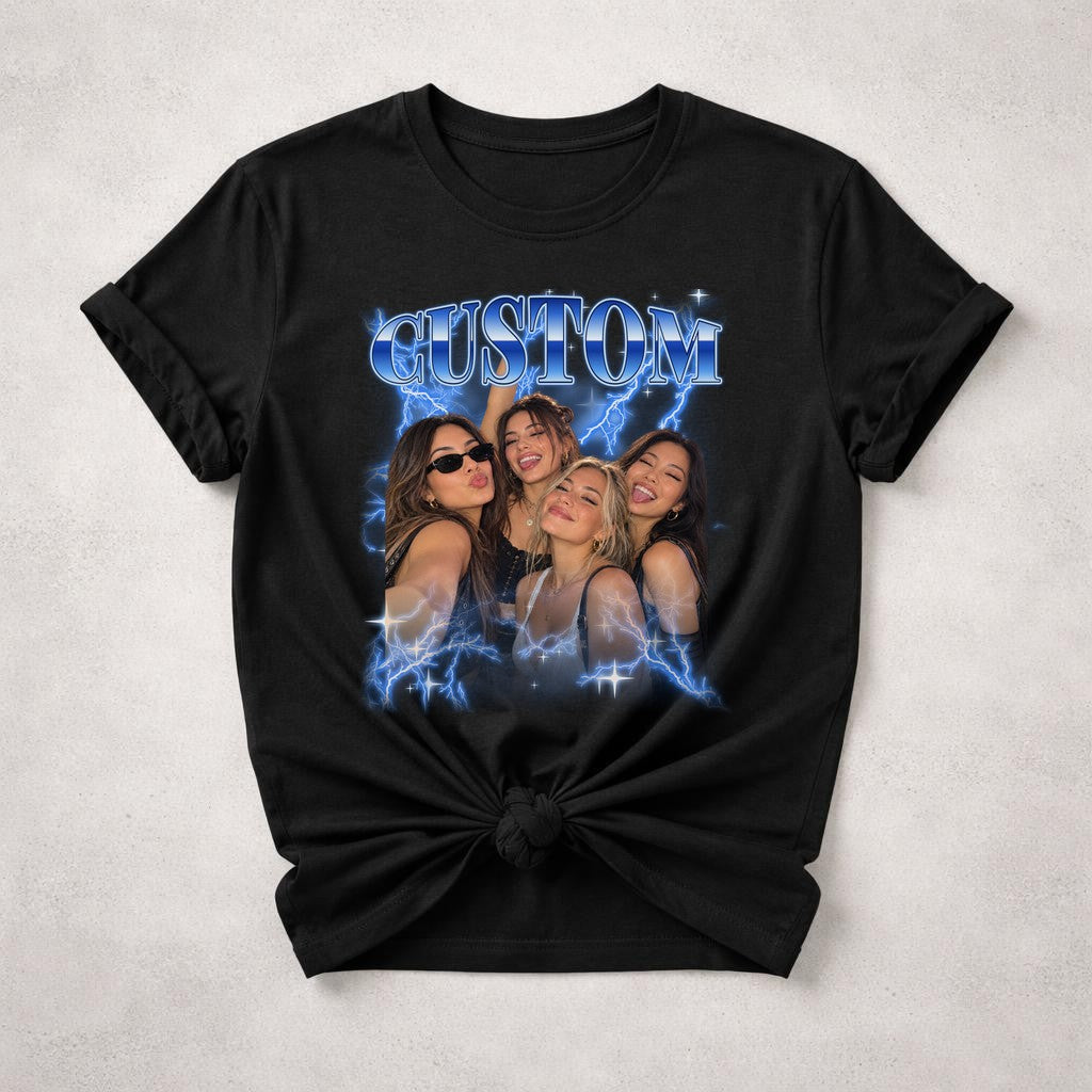 Camiseta personalizada para mujer con foto y nombre a elegir en estilo flash Y2K – Camiseta de amigas con imagen, regalo de cumpleaños