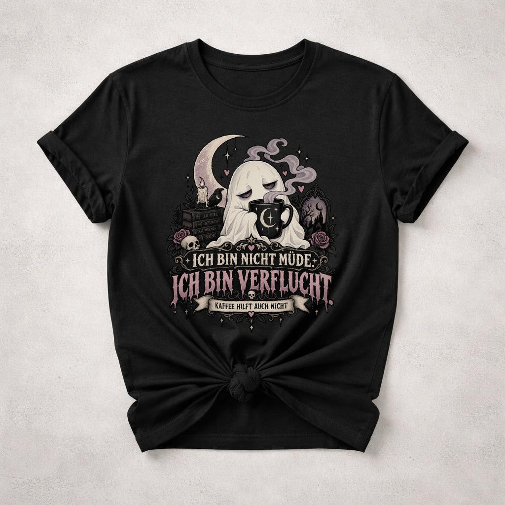 Camiseta de mujer "No estoy cansada, estoy maldita", diseño gótico con frase de café, estilo grunge, fantasma, Halloween