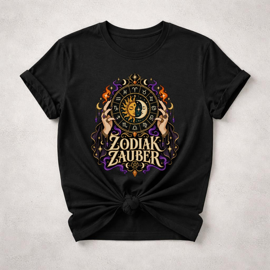 Camiseta con estampado del zodiaco para mujer, unisex, astrología, signo del zodiaco, mística, gótica, estilo retro, sol y luna, oversize, negra