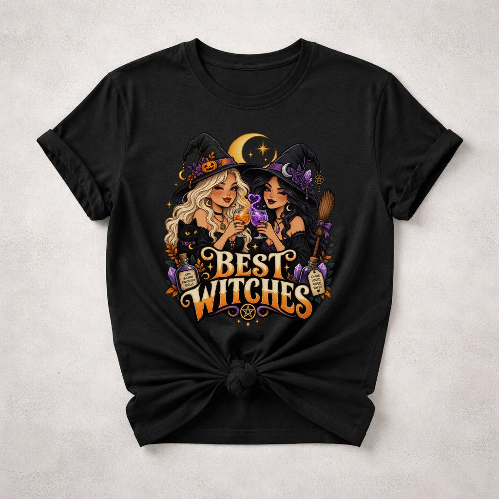 Camiseta de mujer Best Witches Halloween, regalo de brujas para amigas, camisa de la temporada espeluznante, top gótico de otoño