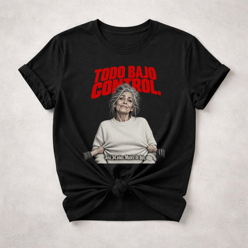 Camiseta para mujer Todo Bajo Control, divertida, Ana 34 años madre de dos, regalo de humor para mamá, camiseta negra con gráfico