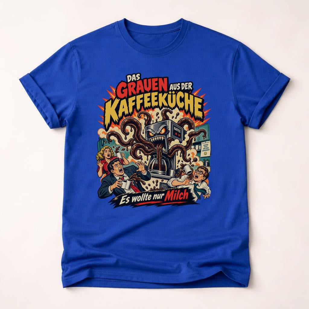 Lustiges Büro Kaffee T-Shirt Herren Damen – Das Grauen aus der Kaffeeküche – Sarkastisches Funshirt Arbeit