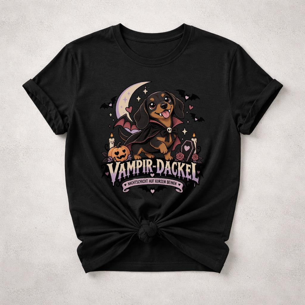 Vampir Dackel T-Shirt Damen Halloween Hundeshirt lustig Gothic Dackel Shirt Geschenk für Dackel Fans spooky niedlich