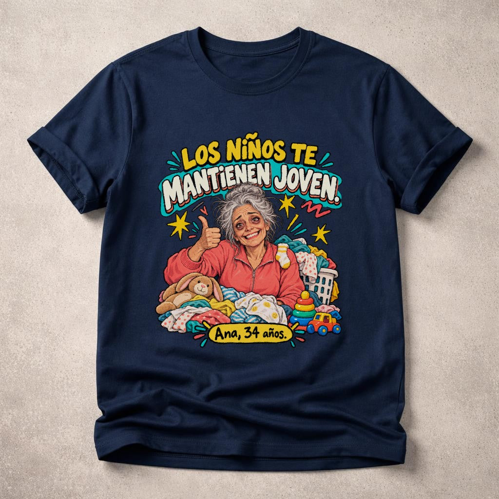 Los Niños Te Mantienen Joven Shirt, Ana 34 años T-Shirt, Lustiges Mama Shirt Oversized, Spanisches Funshirt Damen