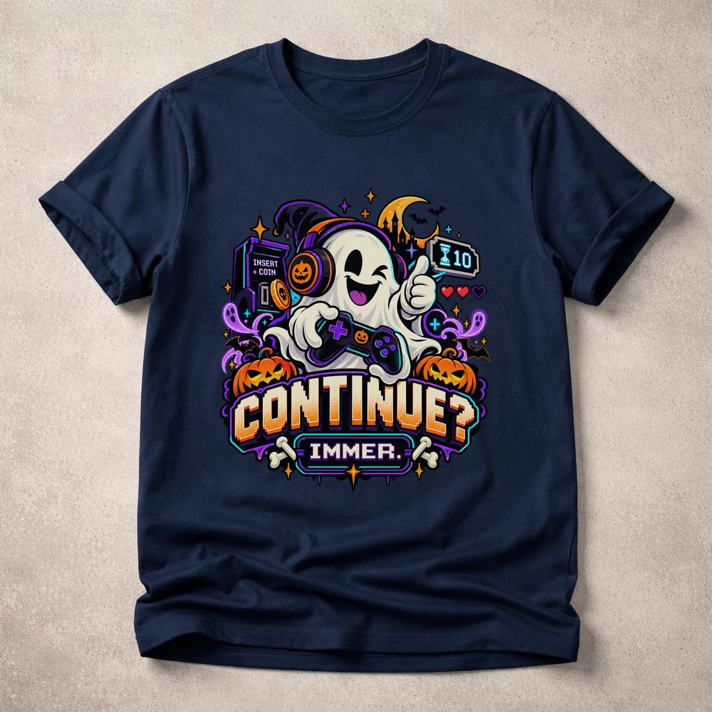 Halloween Gamer T-Shirt Herren Continue Immer Geist Gaming Shirt Retro Arcade Geschenk Gamer Nerd