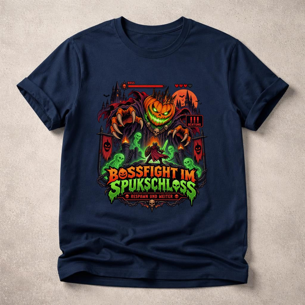 Bossfight im Spukschloss T-Shirt Halloween Gamer Shirt Unisex Grusel Gaming Funshirt Pumpkin Boss Tee