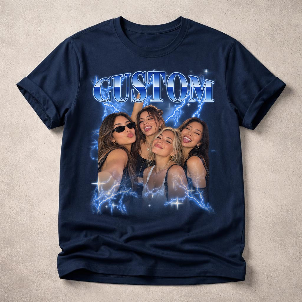 Camiseta personalizada para mujer con foto y nombre a elegir en estilo flash Y2K – Camiseta de amigas con imagen, regalo de cumpleaños