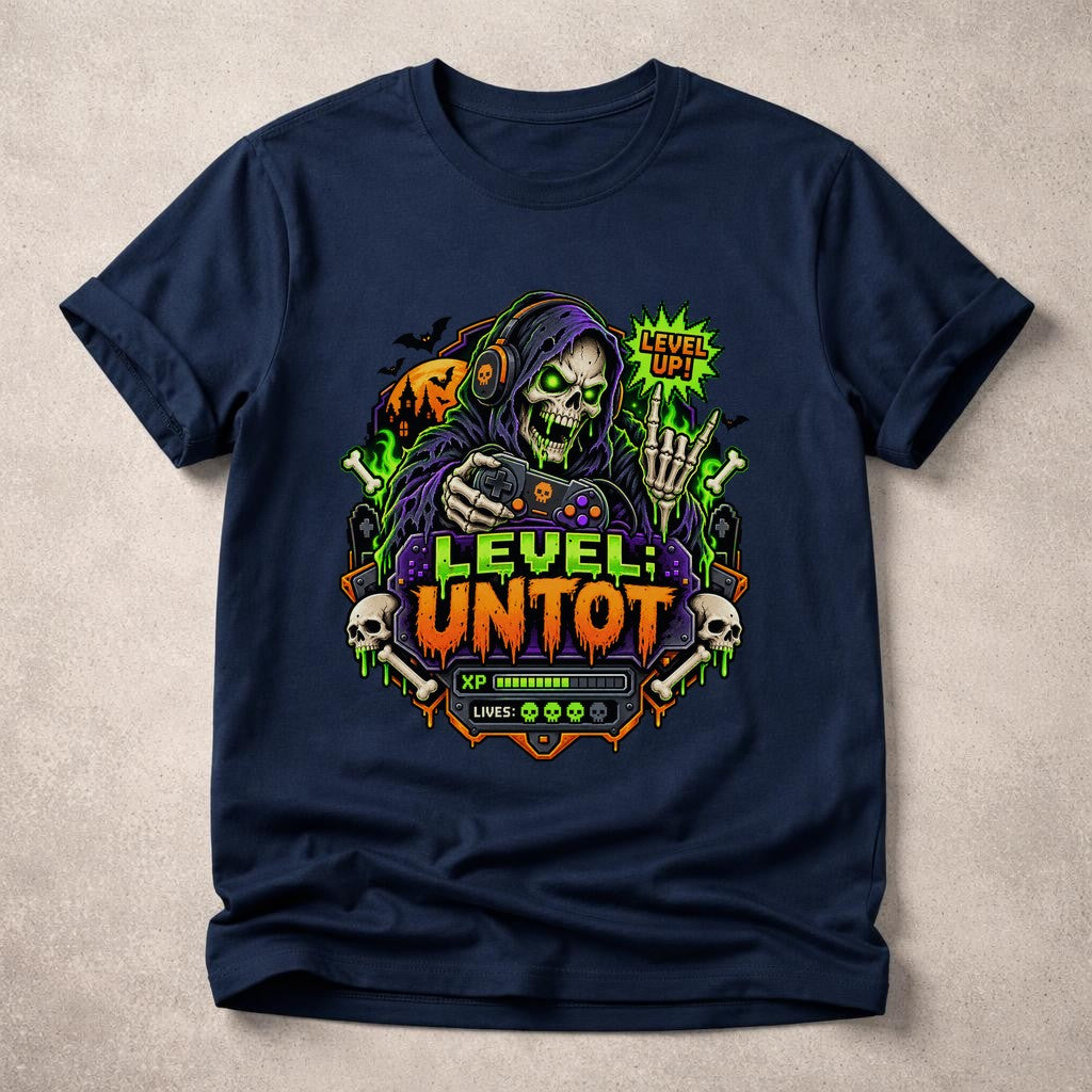 Level Untot Gamer T-Shirt Herren Damen, Lustiges Gaming Halloween Shirt, Skelett Zocker Tee, Nerd Geschenk