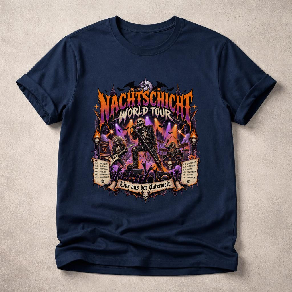 Camiseta unisex para hombre de la gira mundial Nachtschicht, camiseta de concierto de metal gótico, en directo desde el inframundo, camiseta negra de corte oversize