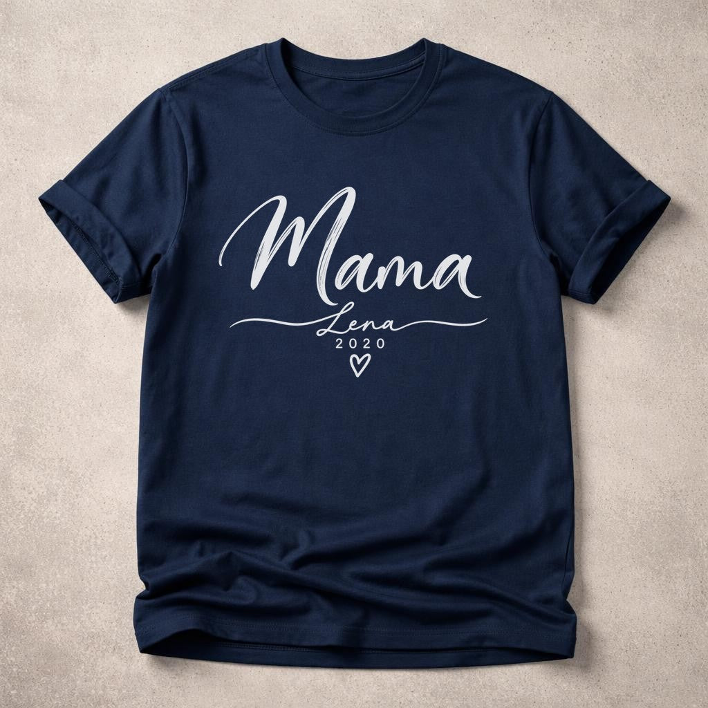 Personalisiert Mama T-Shirt mit Name & Wunschjahr, Geschenk für Mutter, individuelles Damen Shirt mit Herz