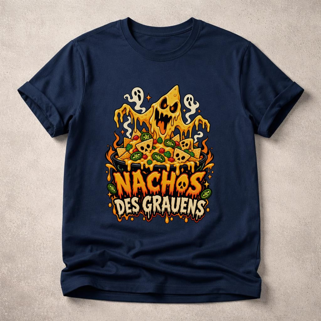 Camiseta Nachos del horror, divertida, para Halloween, terror, snack, unisex, regalo para amantes de la comida, camiseta negra