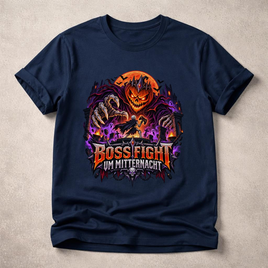 Camiseta de "Boss Fight" a medianoche, camiseta de Halloween para gamers, regalo de gaming de terror, unisex, negro