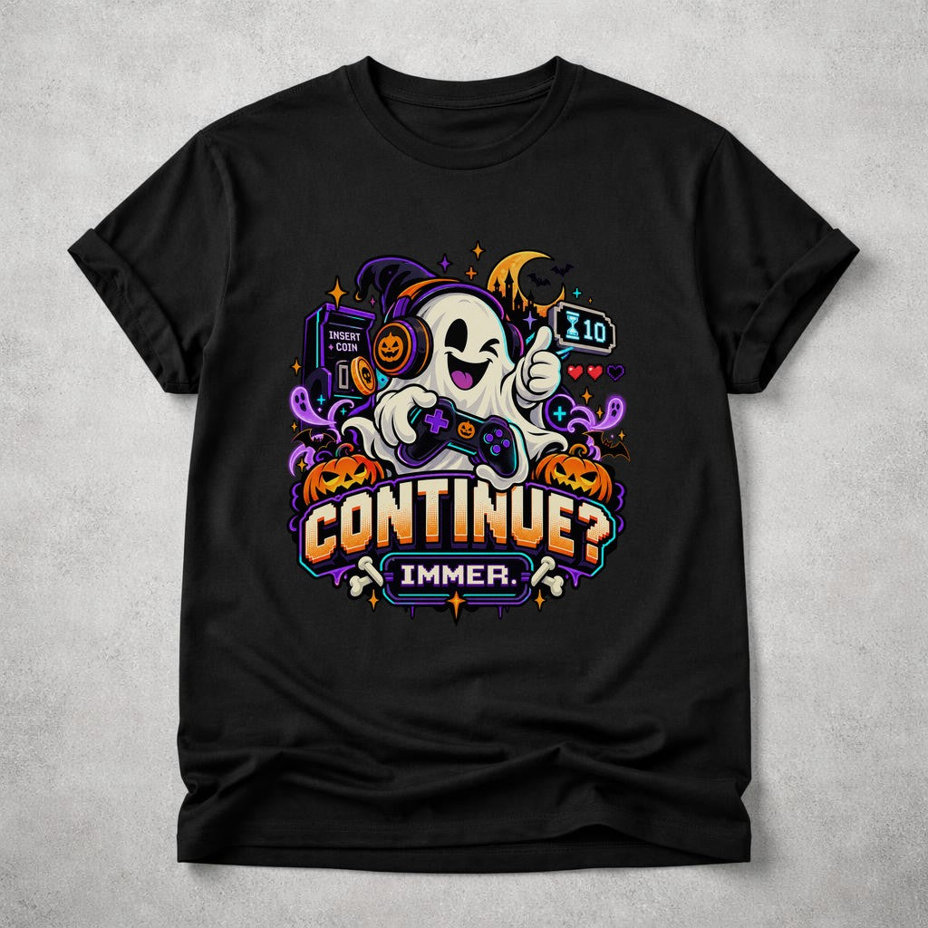 Halloween Gamer T-Shirt Herren Continue Immer Geist Gaming Shirt Retro Arcade Geschenk Gamer Nerd