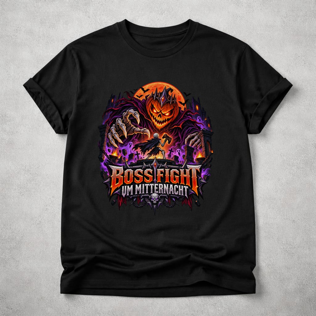 Camiseta de "Boss Fight" a medianoche, camiseta de Halloween para gamers, regalo de gaming de terror, unisex, negro