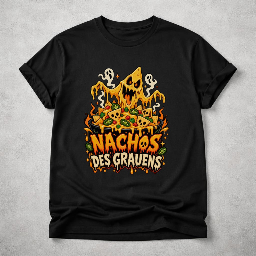 Camiseta Nachos del horror, divertida, para Halloween, terror, snack, unisex, regalo para amantes de la comida, camiseta negra