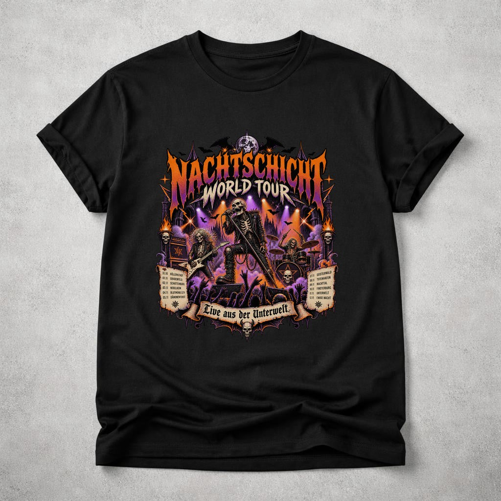 Camiseta unisex para hombre de la gira mundial Nachtschicht, camiseta de concierto de metal gótico, en directo desde el inframundo, camiseta negra de corte oversize