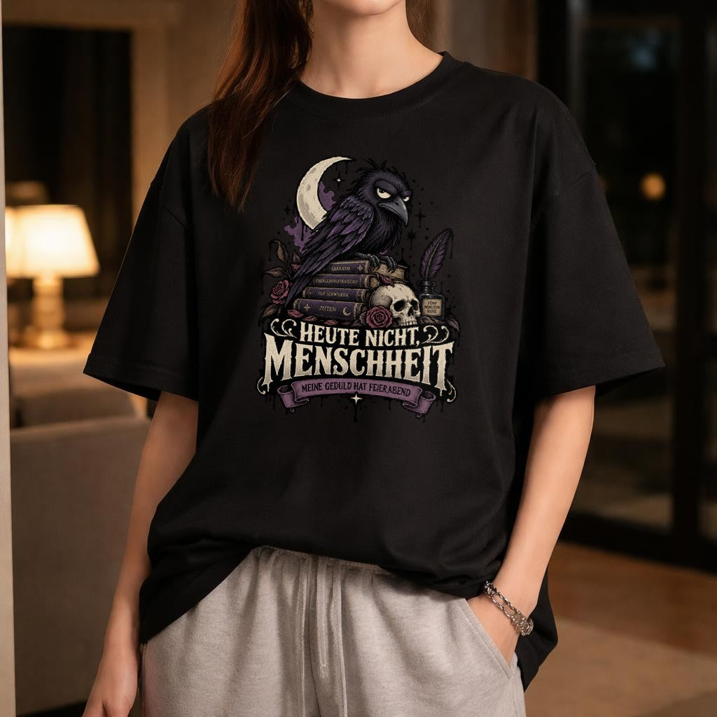 Heute Nicht Menschheit T-Shirt Damen Oversized Gothic Raven Shirt Schwarz Humor Dark Academia Geschenk