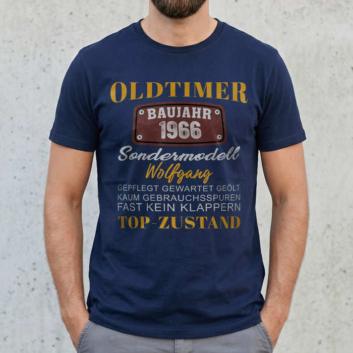 "Oldtimer Sondermodell" Personalisiertes T-Shirt mit Name & Baujahr 1966 – Lustiges Oldtimer Geschenk für Männer zum 60er