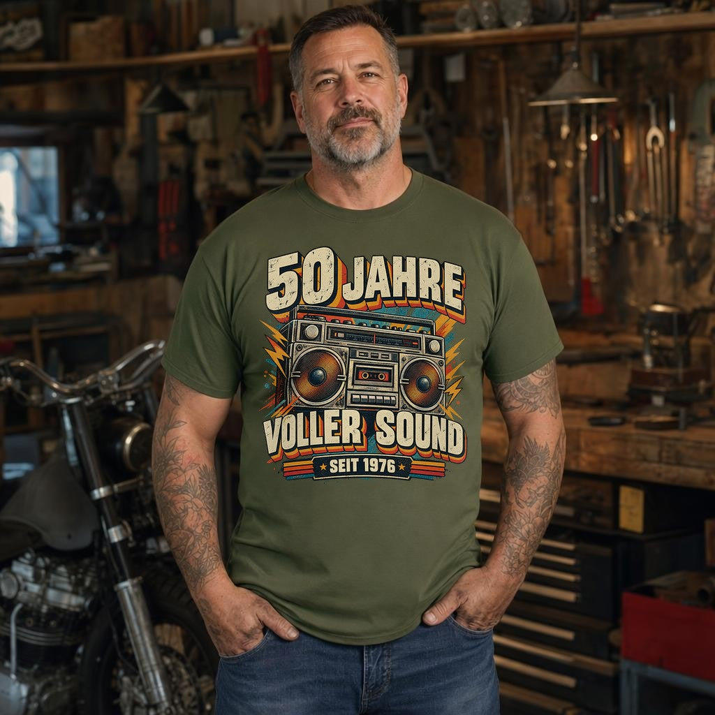50 Jahre voller Sound T-Shirt 1976 Vintage Boombox Geburtstag Shirt Retro Geschenk zum 50. Geburtstag Herren
