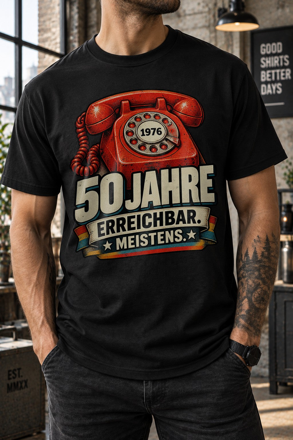 50 Jahre erreichbar meistens T-Shirt 1976 Geburtstag Retro Telefon Lustig Herren Damen Geschenk zum 50. Geburtstag