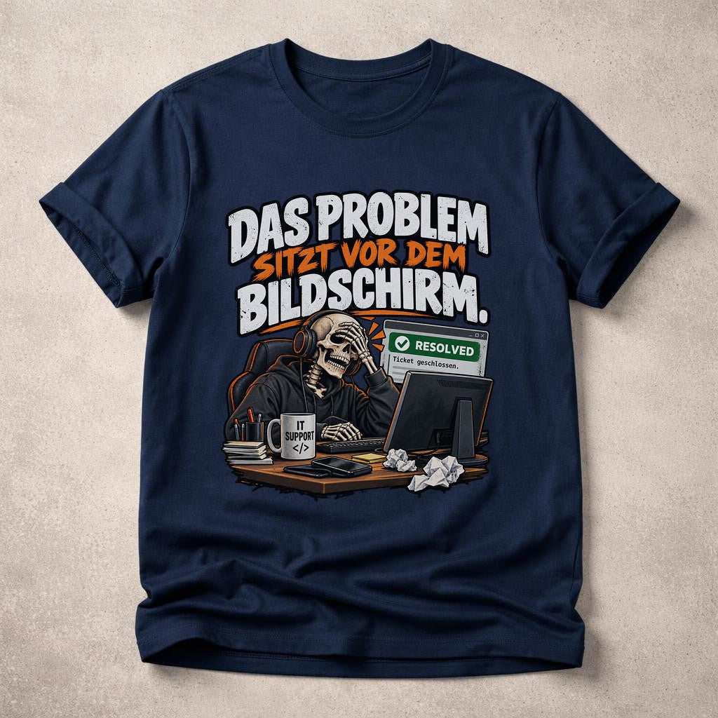 IT Support T-Shirt lustig, Das Problem sitzt vor dem Bildschirm, Nerd Spruch Shirt Admin Helpdesk Geschenk Herren