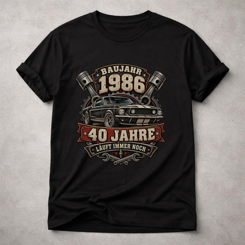 Baujahr 1986 40 Jahre läuft immer noch T-Shirt Herren, Geburtstag 40, Auto Schrauber Vintage Geschenk