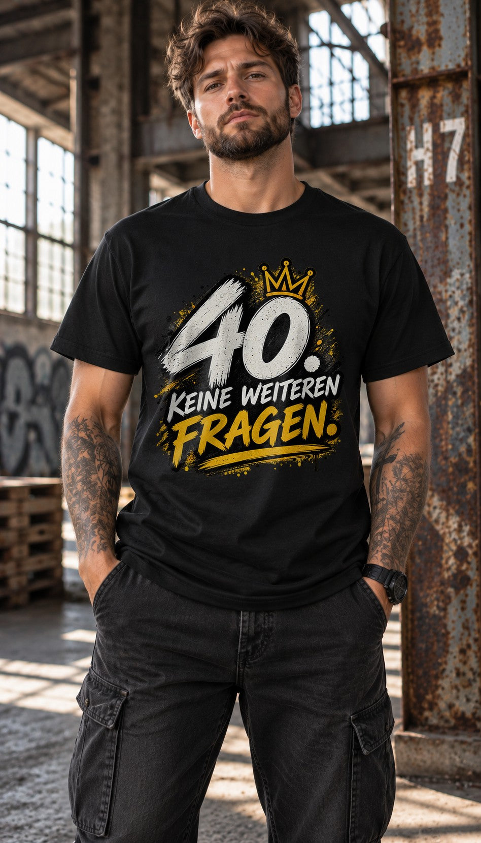 40. Sin más preguntas Camiseta de hombre, Camiseta divertida de 40 cumpleaños, Regalo para el cuadragésimo, Camiseta con mensaje Negra
