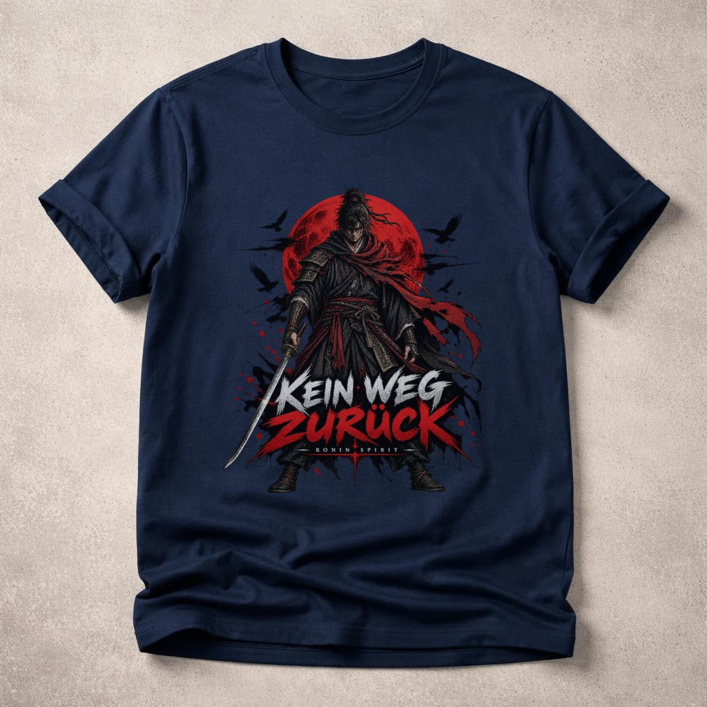 Kein Weg Zurück Ronin Spirit T-Shirt Damen Oversized Samurai Shirt Anime Look Vintage Washed Schwarz Unisex