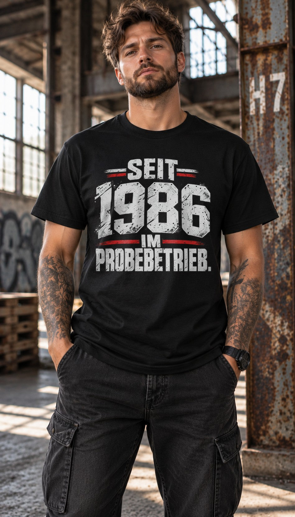 Seit 1986 im Probebetrieb T-Shirt Herren lustig, Jahrgang 1986 Geschenk Geburtstag Vintage Spruch Shirt