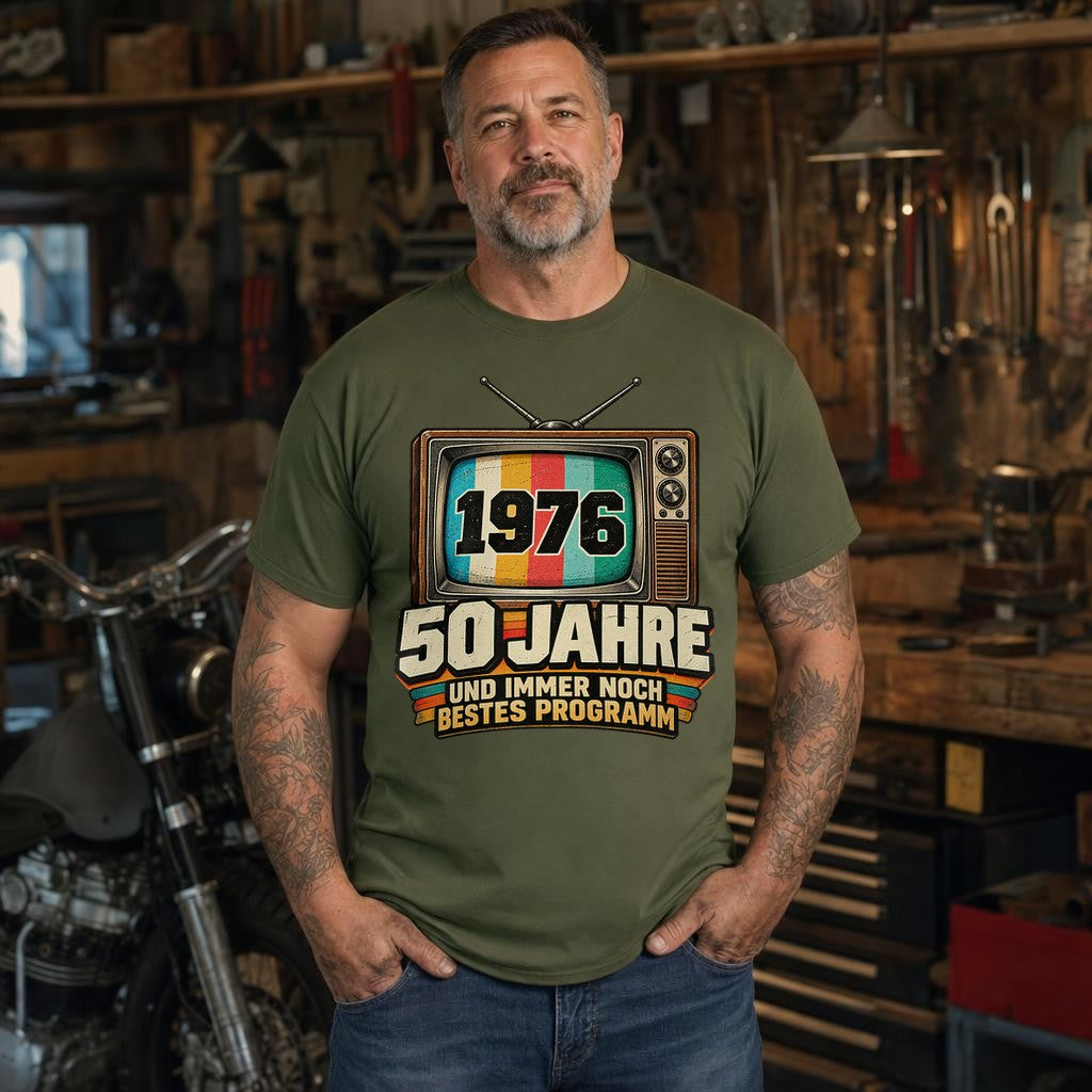 50 Jahre Geburtstag T-Shirt 1976 Vintage Fernseher Geschenk Damen Herren Retro Bestes Programm