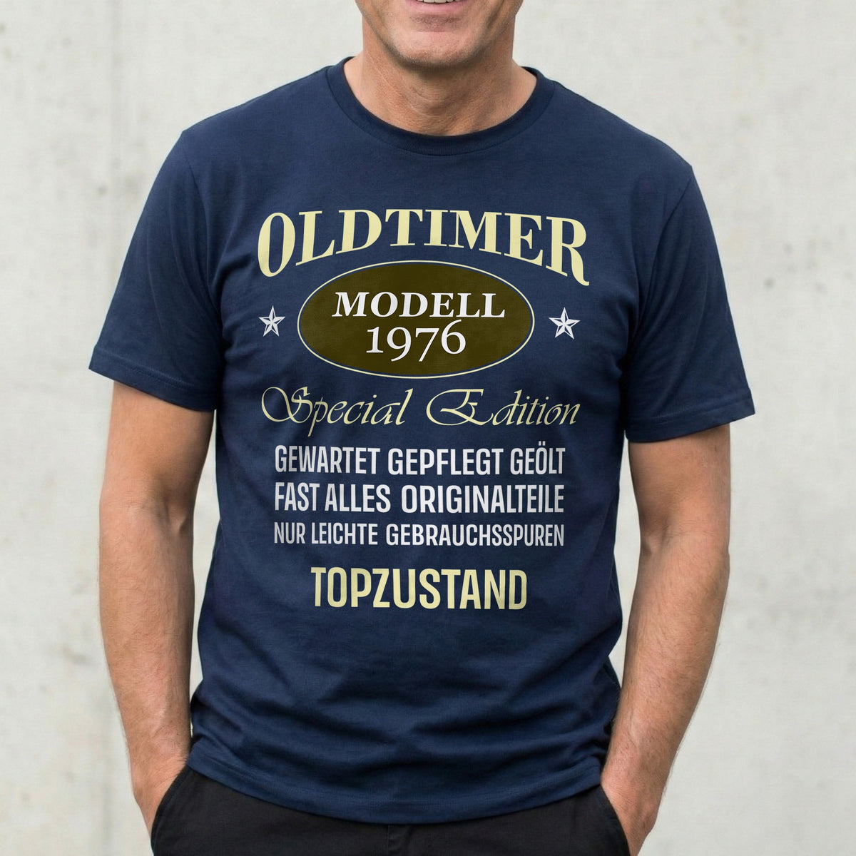 Oldtimer Modell 1976 T-Shirt | Personalisiertes Geburtstagsgeschenk für Herren | Jahrgang 1976 Shirt