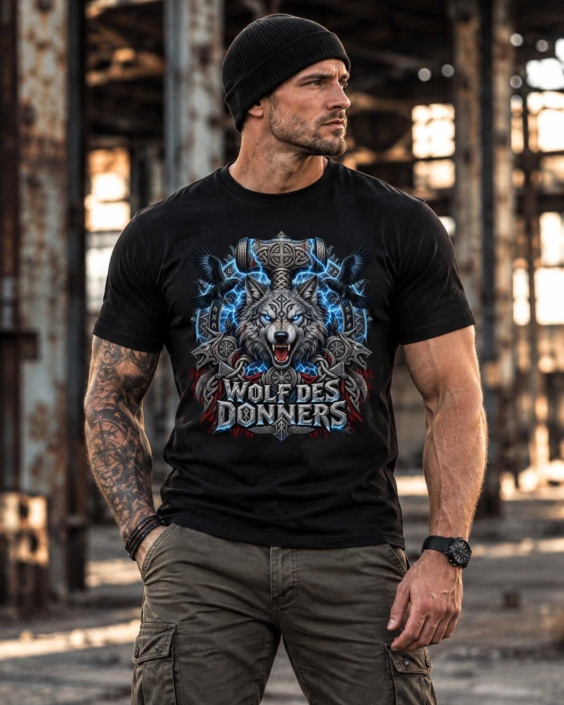 Wikinger Wolf T-Shirt, Wolf des Donners Shirt, Nordic Fantasy Geschenk für Männer