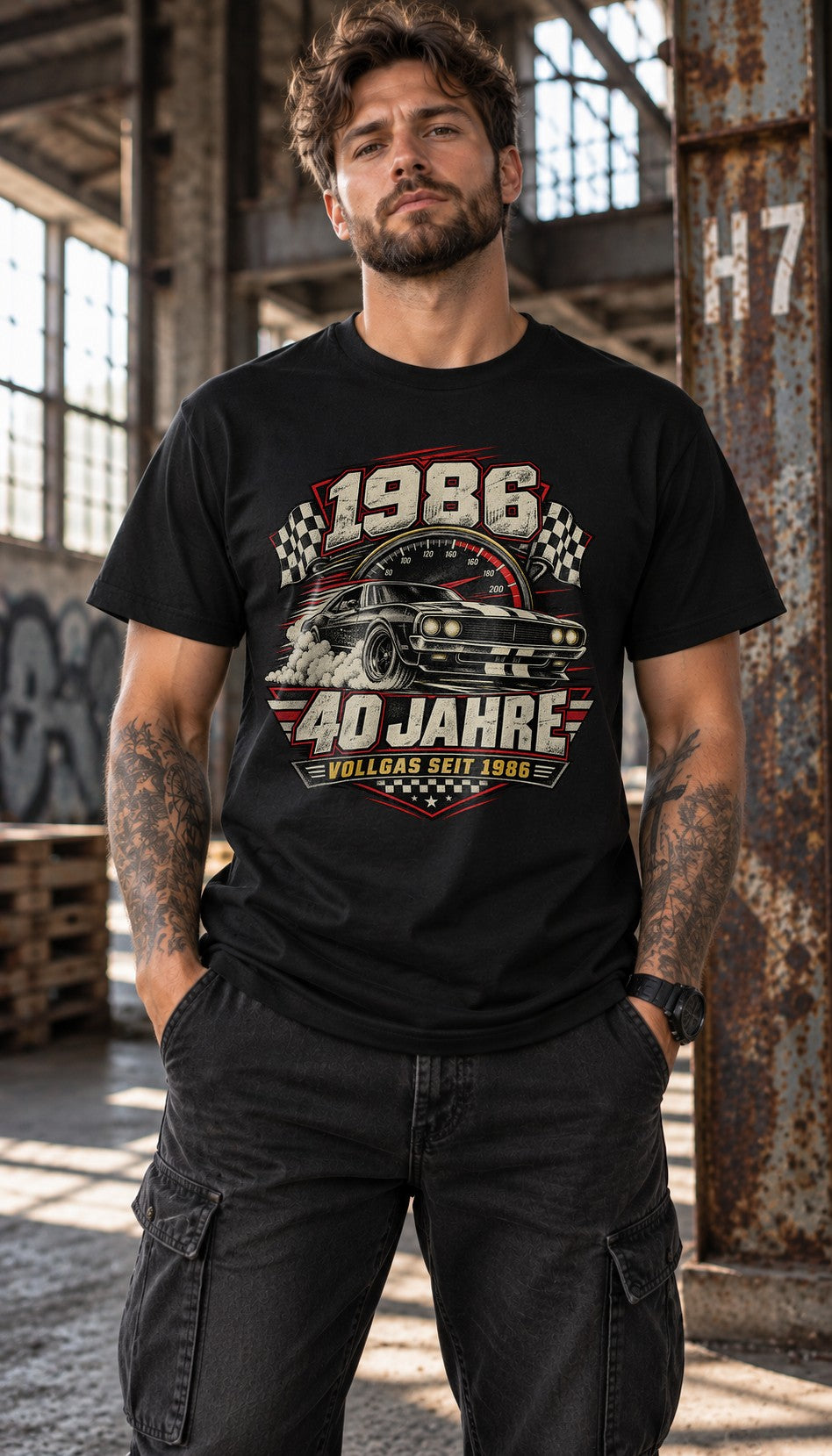 1986 40 Jahre Vollgas seit 1986 T-Shirt Herren, Auto Geburtstag 40, Geschenk zum 40. Geburtstag Motorsport Shirt