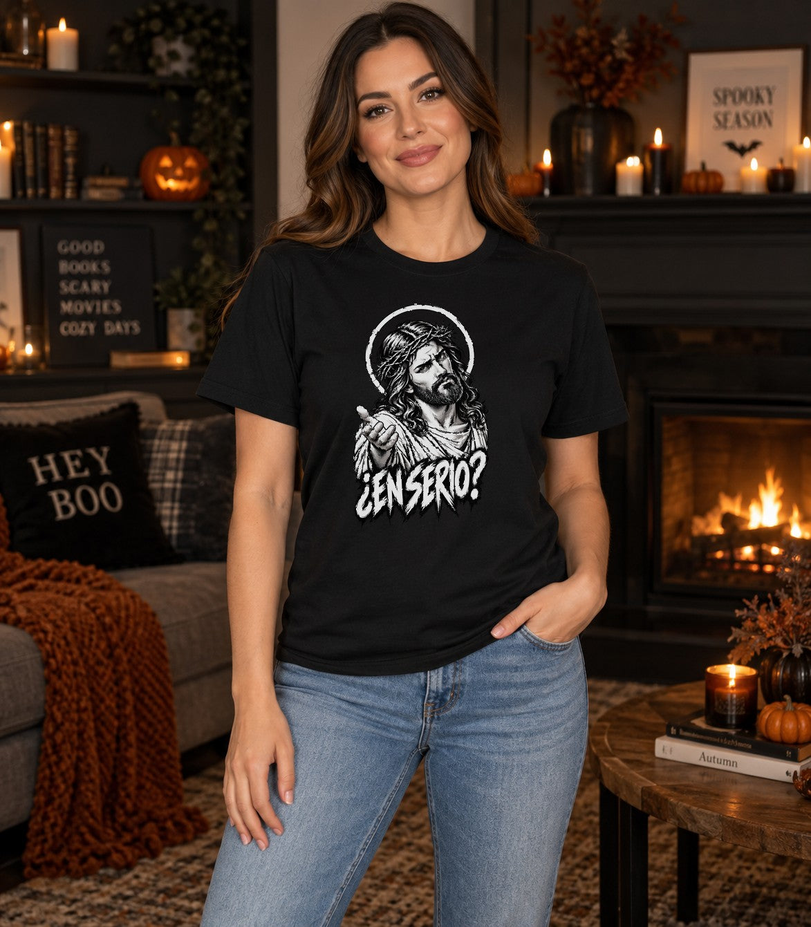 En Serio Jesus T-Shirt Damen Oversized Lustig Sarkastisch Graphic Tee Schwarz Streetwear Geschenk