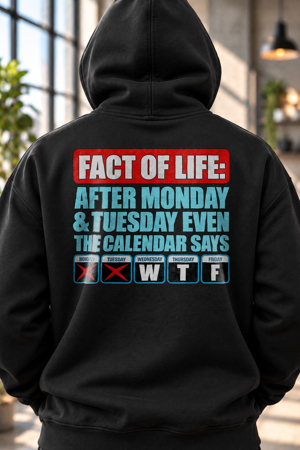 Lustiger WTF Hoodie Herren Damen, Monday Tuesday Kalender Spruch Hoodie, Sarkasmus Streetwear Pullover Unisex